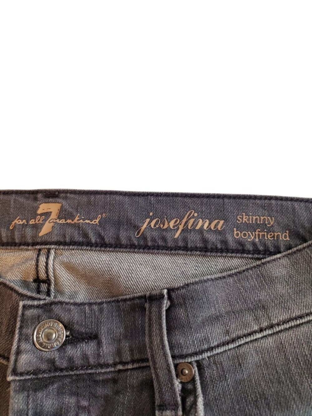 7 For All Mankind Jeans Josefina Skinny Boyfriend Buttonfly Jeans |Gray Wash - Picture 10 of 14